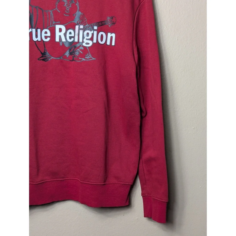True Religion Sweatshirt Men Medium Red Buddha Logo Streetwear Graphic Crewneck